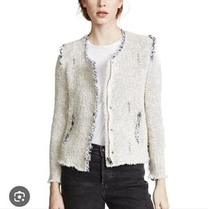 IRO I FR 38 (S) Agnette Tweed Distressed Blazer Jacket I off-white and blue